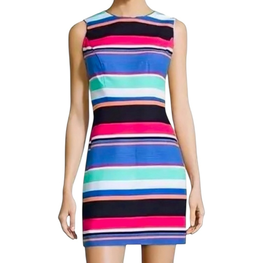 Kate Spade Striped Sheath Dress 10 Colorblock Mod Preppy Coastal Summer Tropical